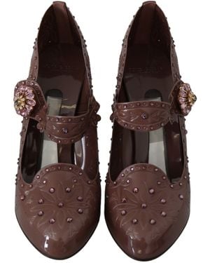 Dolce & Gabbana Floral Crystal Cinderella Heels Shoes Pvc - Brown