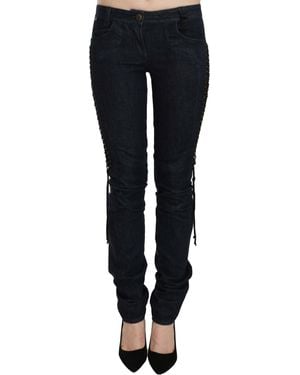 Roberto Cavalli Low Waist Skinny Pants Braided String Pants - Black