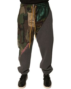 Dolce & Gabbana Patchwork Cotton Jogger Sweatmen's Trousers - Black