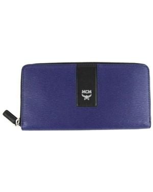 MCM Leather With Logo Large Zipped Wallet - Blue