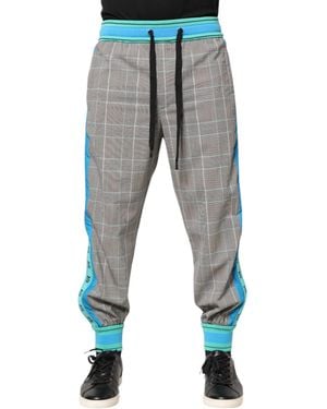 Dolce & Gabbana Checked Trousers With Side Stripes - Blue