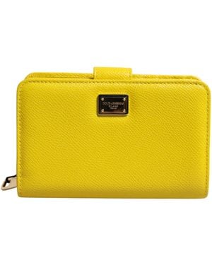 Dolce & Gabbana Leather Bifold Continental Clutch Wallet - Yellow