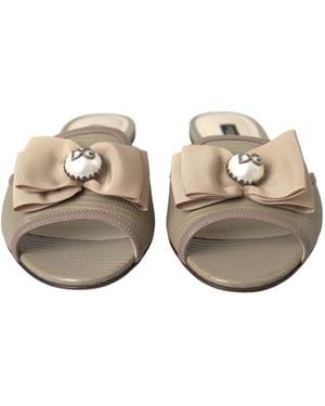 Dolce & Gabbana Logo Pearl Flats Sandals Slides Shoes Leather - Natural