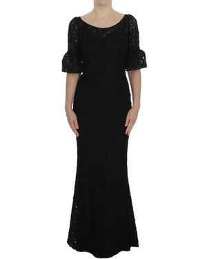 Dolce & Gabbana Floral Lace Long Bodycon Maxi Dress - Black