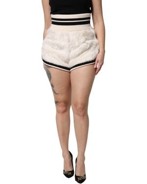 Dolce & Gabbana Faux Fur High Waisted Hot Trousers Short - White