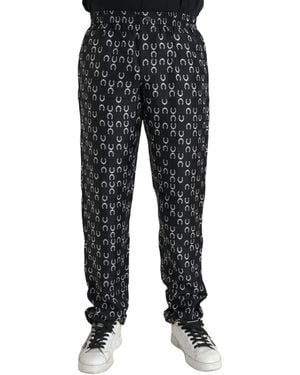 Dolce & Gabbana Horseshoe Print Silk Trousers - Black