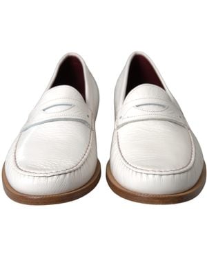 Dolce & Gabbana Leather Slip On Mocassin Loafers Shoes - White