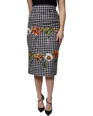 Dolce & Gabbana Floral Print High Waist Pencil Cut Skirt - Black