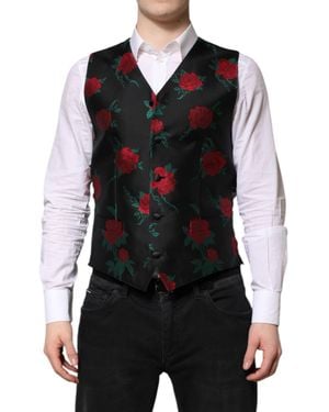 Dolce & Gabbana Floral Brocade Formal Waistcoat Vest - Black