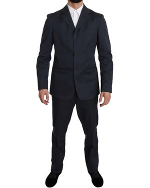 Romeo Gigli Two Piece 3 Button Cotton Solid Suit - Blue