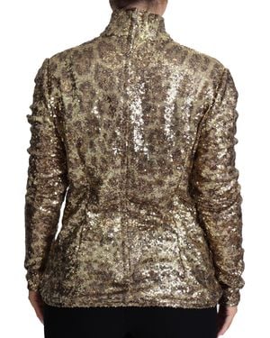 Dolce & Gabbana Leopard Fit Turtleneck Sequin Sweater Polyester Clothing - Brown