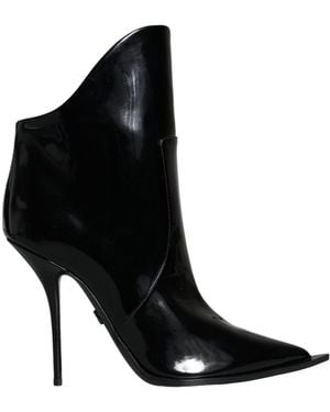 Dolce & Gabbana Patent Leather Pointed Ankle Boots Shoes - Black