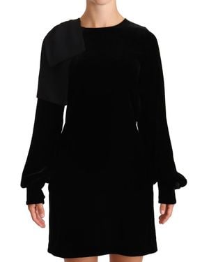 N°21 Sheath A-Line Viscose Long Sleeves Round Neck Mini Dress - Black