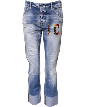 DSquared² Washed Cotton Mid Waist Skinny Denim Jeans - Blue