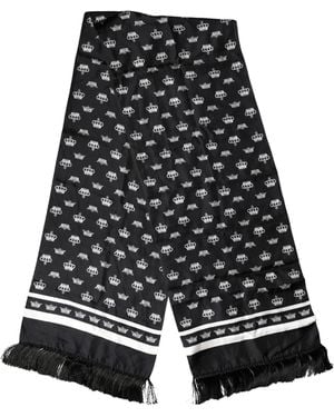 Dolce & Gabbana Silk Crown Fringe Neck Wrap 173Cm X 32.5Cm Scarf - Black