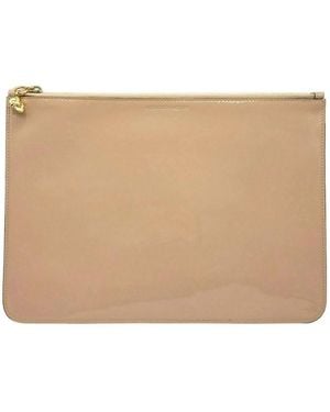 McQueen Charm Patent Leather Skull Large Pouch - Natural
