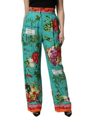 Dolce & Gabbana Silk Printed Straight Trousers - Green