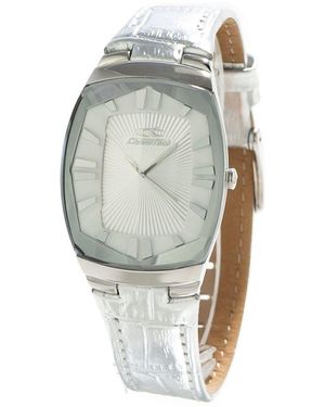 Chronotech Silver Leather Watch - Metallic