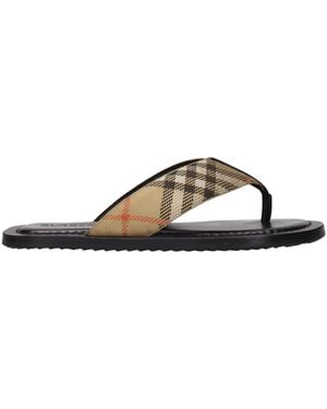 Burberry Fabric Flip-Flop Sandals - Brown