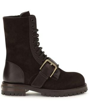 Dolce & Gabbana Calf Leather Bos Taurus Lace-Up Boots - Black