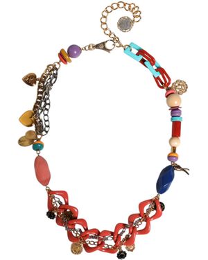 Dolce & Gabbana Embellished Waist Chain Belt Brass Resin Wood - Red