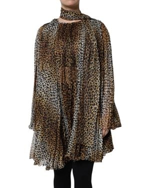 Dolce & Gabbana Leopard Print Pleated Mini Dress - Brown