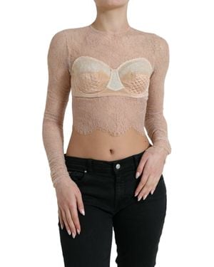 Dolce & Gabbana Nylon Floral Lace Bustier Cropped Top - Black