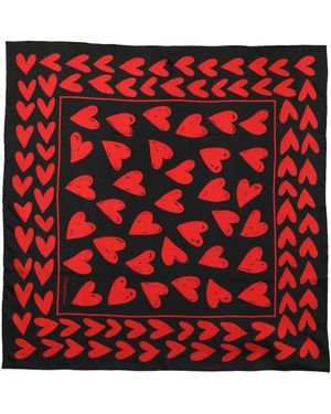 Dolce & Gabbana Silk Hearts Square Foulard Scarf - Red