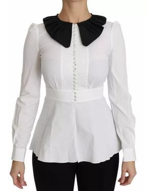 Dolce & Gabbana Collar Cotton Longsleeve Blouse Top - White