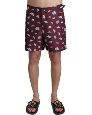Dolce & Gabbana Maroon Hats Print Beachwear Shorts Swimwear - Multicolour