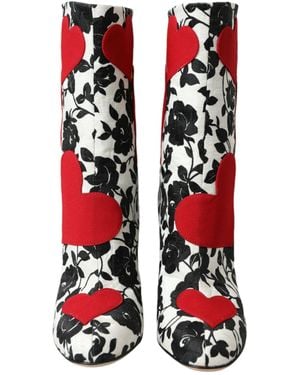 Dolce & Gabbana Floral Hearts Leather High Boots Shoes And - White
