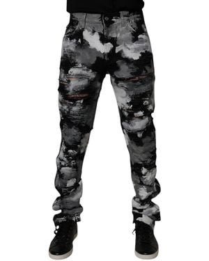 Dolce & Gabbana Camouflage Tattered Skinny Denim Jeans - Black