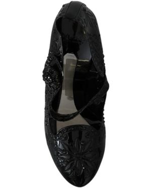 Dolce & Gabbana Floral Crystal Cinderella Court Shoes Black La7274
