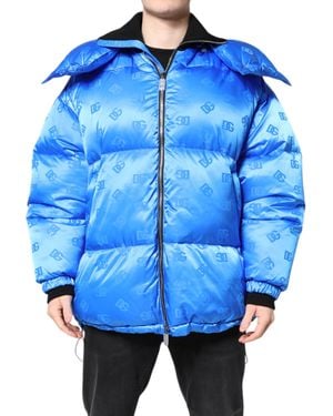 Dolce & Gabbana Puffer Jacket Allover Logo Print - Blue