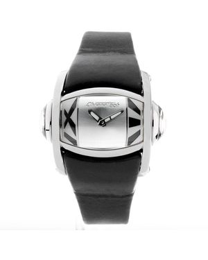 Chronotech Black Leather Watch - Metallic