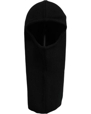 Dolce & Gabbana Wool Ribbed Knit Balaclava Wrap Hat - Black