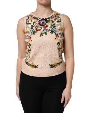 Dolce & Gabbana Floral Embroidery Sleeveless Tank Top - Black