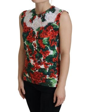 Dolce & Gabbana Floral Lace Sleeveless Tank Top - Red