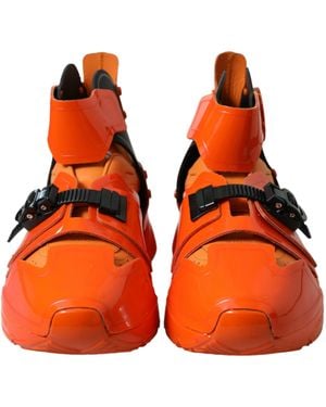 Dolce & Gabbana Multi Panel Chunky High Top Trainers Shoes - Orange