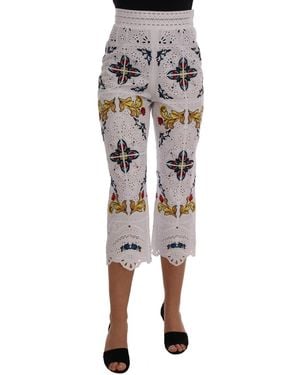 Dolce & Gabbana Mulicolor Majolica Cutout Capri Pants - Black