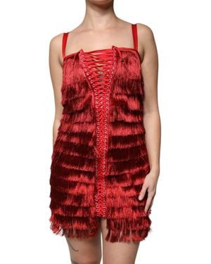 Dolce & Gabbana Fringed Mini Dress Laceup - Red