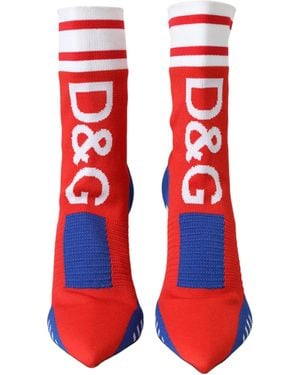 Dolce & Gabbana Stretch Sock Style Ankle Boots Logo Shoes Polyester Leather - Red