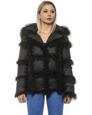 MR & MRS Black Poly Jacket With Lamb Fur Hood For