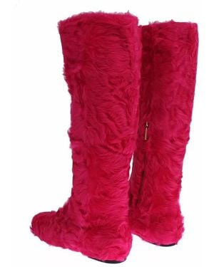 Dolce & Gabbana Lamb Fur Leather Flat Boots - Red