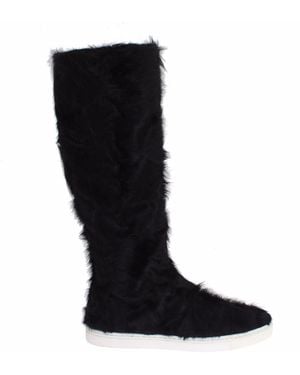 Dolce & Gabbana Xiangao Lamb Fur Leather Boots Shoes - Black