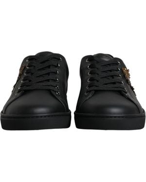 Dolce & Gabbana Leather Heart Embellished Trainers Shoes (Pre-Owned) - Black