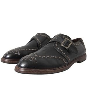 Dolce & Gabbana Leather Monk Strap Studded Dress Shoes - Black