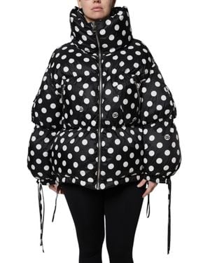 Dolce & Gabbana Polka Dot Full Zip Puffer Jacket - Black