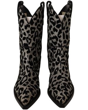 Dolce & Gabbana Leopard Cowboy Boots Shoes - Black