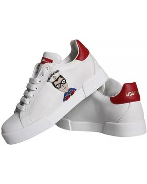 Dolce & Gabbana Patch Calfskin Nappa Portofino Trainers Shoes And Calf Leather - Metallic